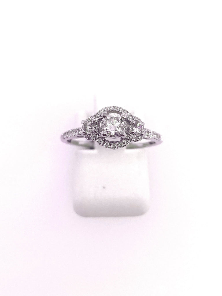 3 Stone Style in 14 Karat White Round Shaped Diamond Engagement Ring - MJ Christensen Diamonds