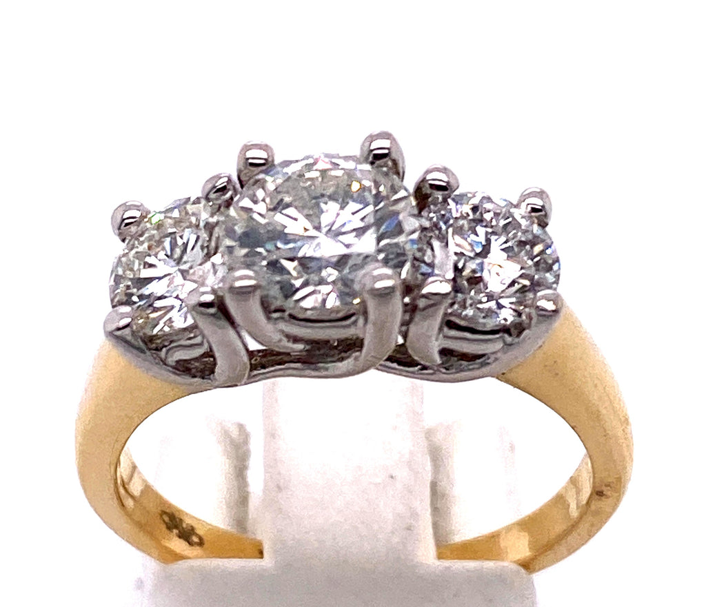 3 Stone Style in 14 Karat White and Yellow Round Shaped Diamond Engagement Ring - MJ Christensen Diamonds