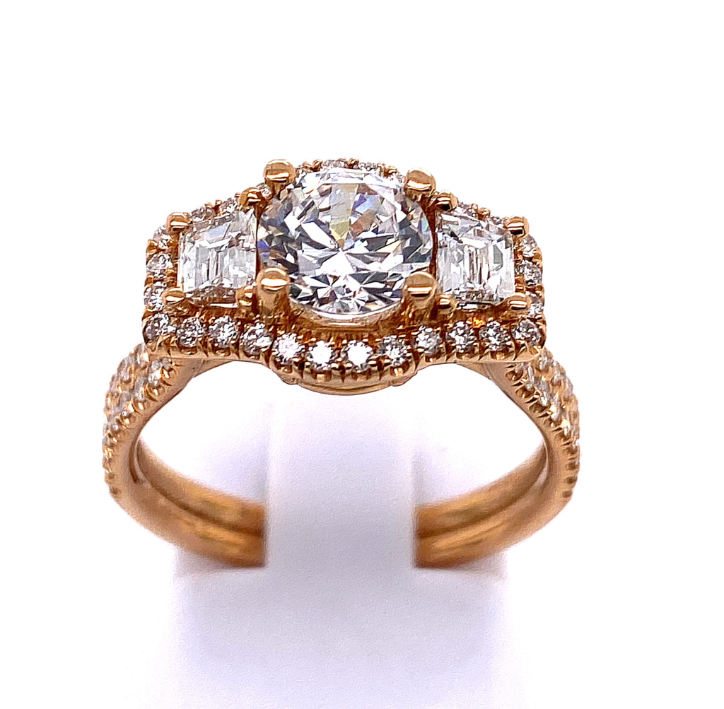 3 Stone Style in 18 Karat Rosé Round Shaped Diamond Engagement Ring - MJ Christensen Diamonds
