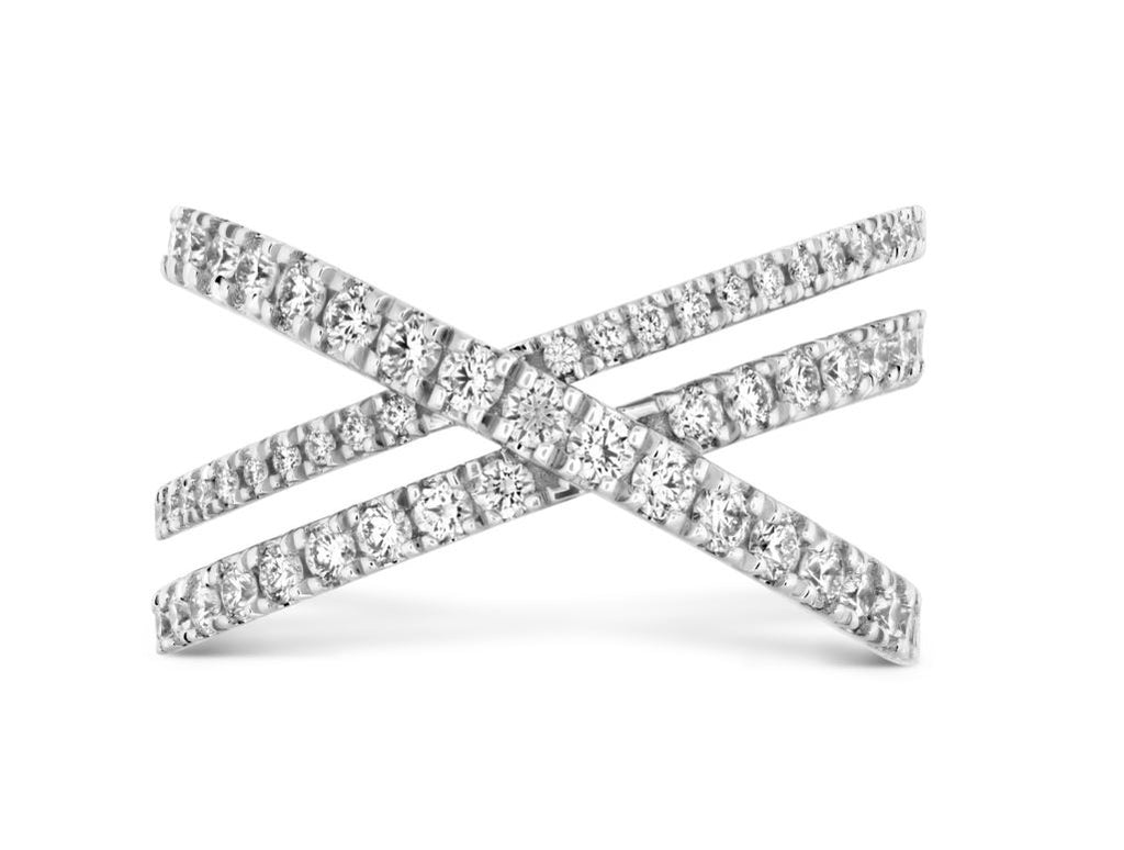 Crossover Style in 18 Karat White Diamond Fashion Ring - MJ Christensen Diamonds