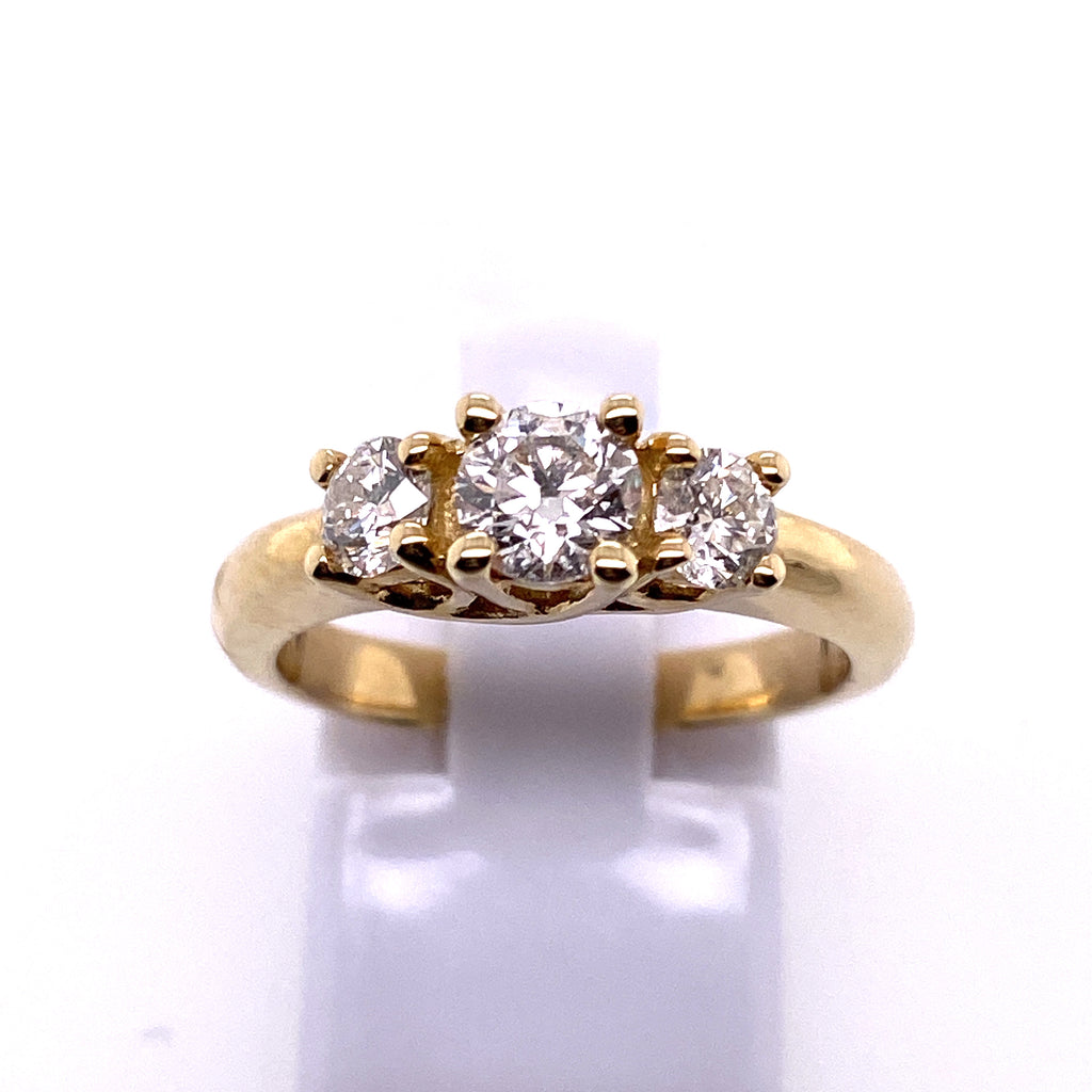 3 Stone Style in 14 Karat Yellow Round Shaped Diamond Engagement Ring - MJ Christensen Diamonds