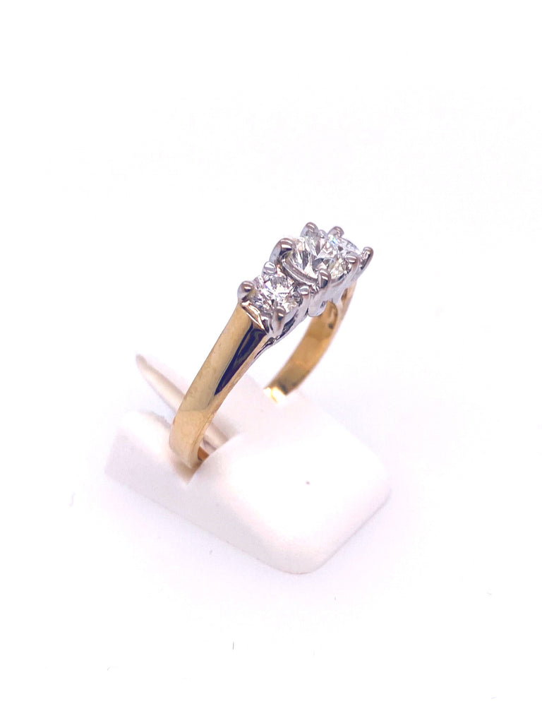 3 Stone Style in 14 Karat White and Yellow Round Shaped Diamond Engagement Ring - MJ Christensen Diamonds