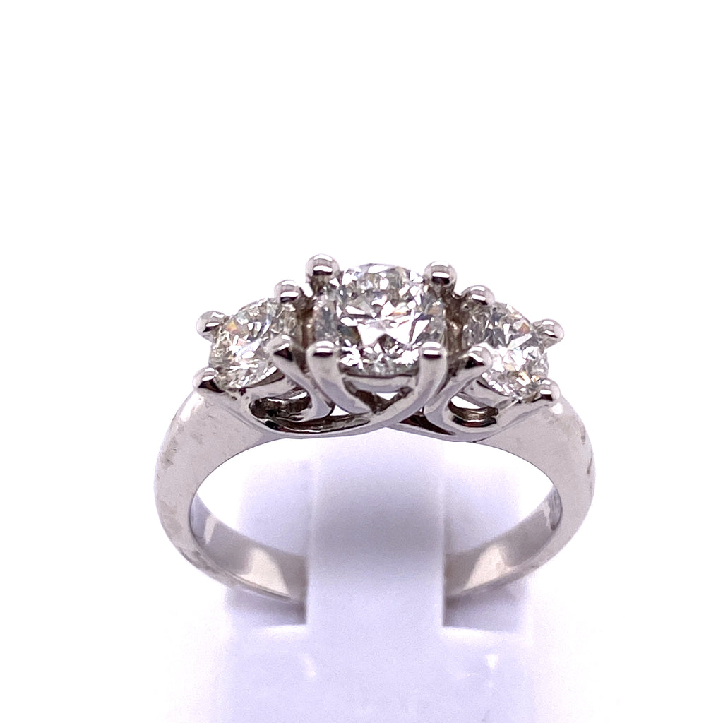 3 Stone Style in 14 Karat White Round Shaped Diamond Engagement Ring - MJ Christensen Diamonds