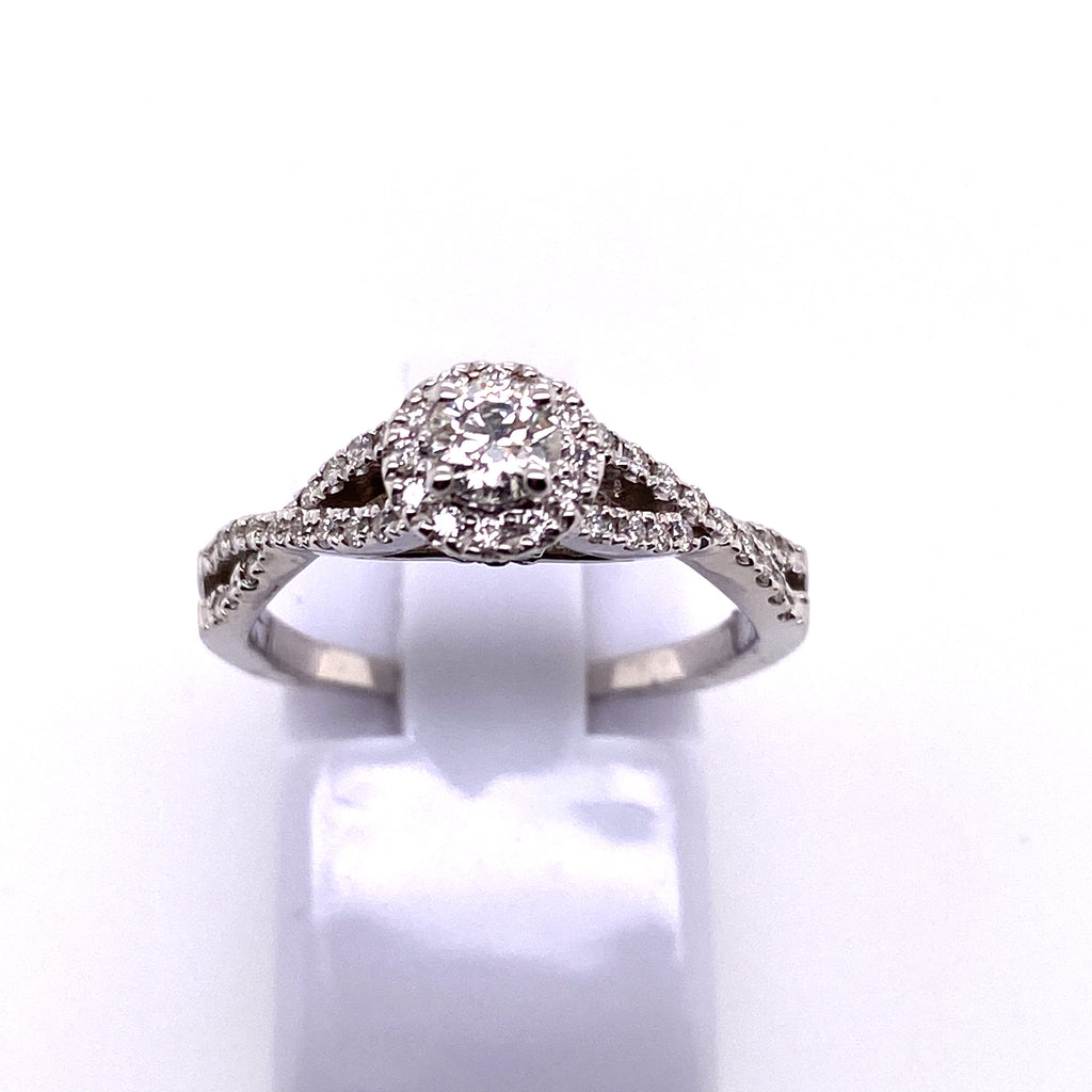 Halo Style in 14 Karat White Round Shaped Diamond Engagement Ring - MJ Christensen Diamonds