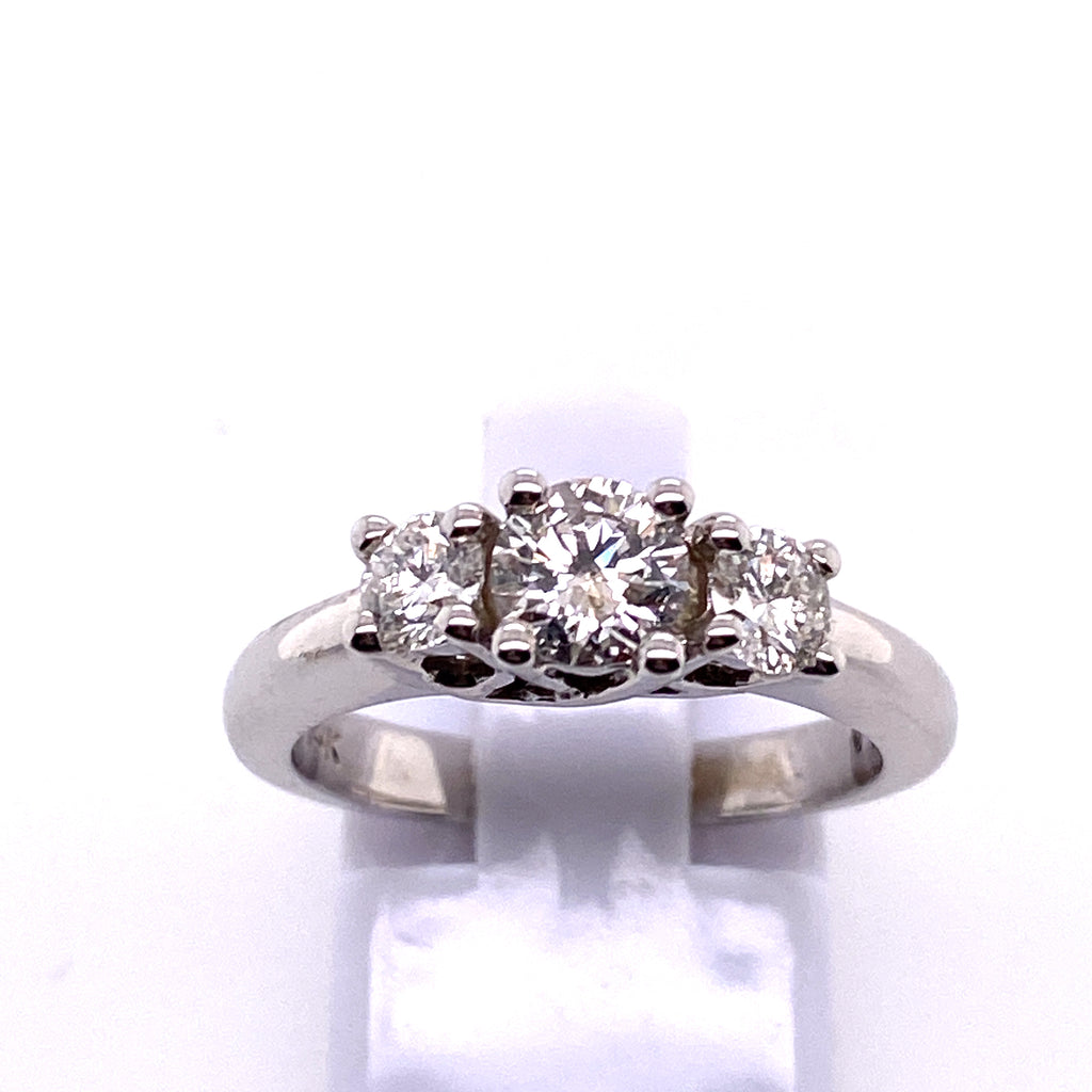 3 Stone Style in 14 Karat White Princess Shaped Diamond Engagement Ring - MJ Christensen Diamonds