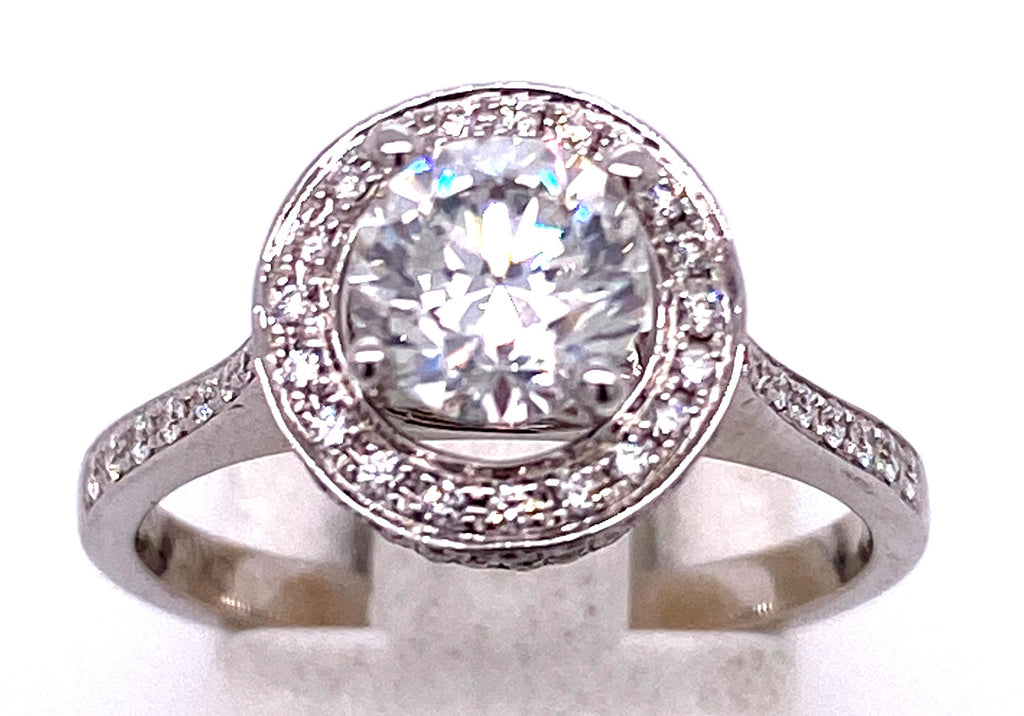 Halo Style in 18 Karat White Round Shaped Diamond Engagement Ring - MJ Christensen Diamonds